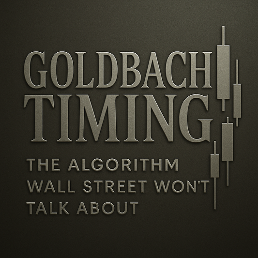 Frosted metallic graphic titled ‘Goldbach Timing: The Algorithm Wall Street Won’t Talk About’ featuring candlestick chart symbols on a dark background.